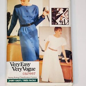 Vintage 80s Easy Very Vogue Career Shirt Dress Pattern 7144 Sz 12 14 16 Uncut